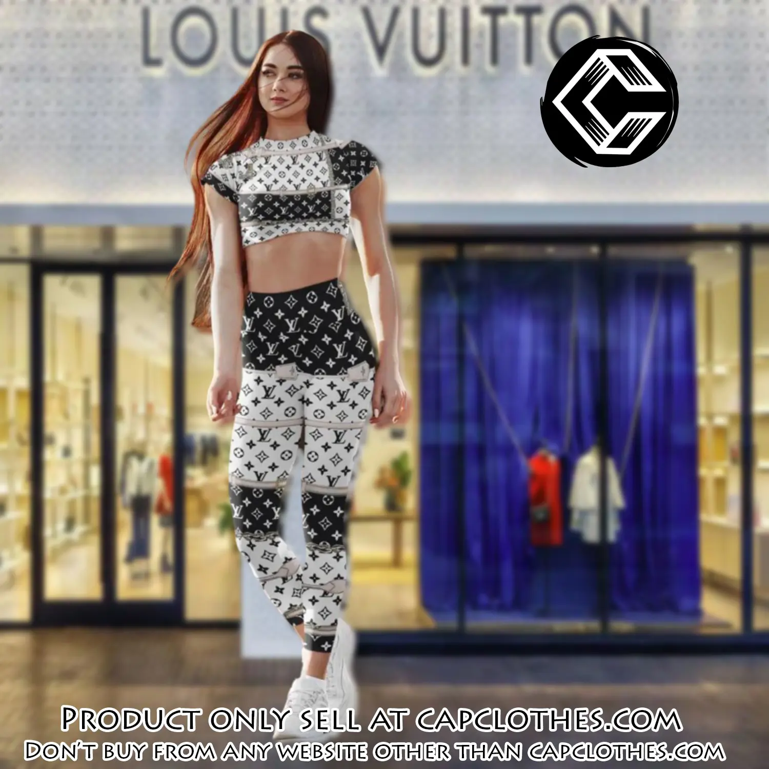 Triple black louis vuitton luxury sportwear combo luxury brand crop top tshirt and legging for women ctl1040 cc0107758